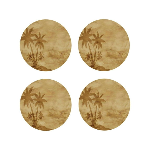 Naloa Retro Palm Tree Leather Coasters for Drinks, Durable Drink Coasters 4 Set for Tabletop Protection, Luxurious Home Décor and Housewarming Gift ( {designName})Round Shape
