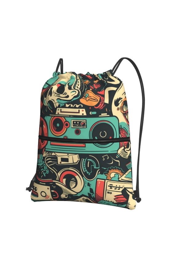 Retro Pop Art Collage Drawstring Backpack String Bag Cinch Water Resistant for Gym Shopping Sport Yoga