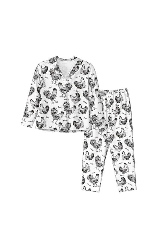 Retro Rooster Pajamas for Women Set, Womens Pajama Sets, Lounge Sets for Women, 2pjs for Women-Medium