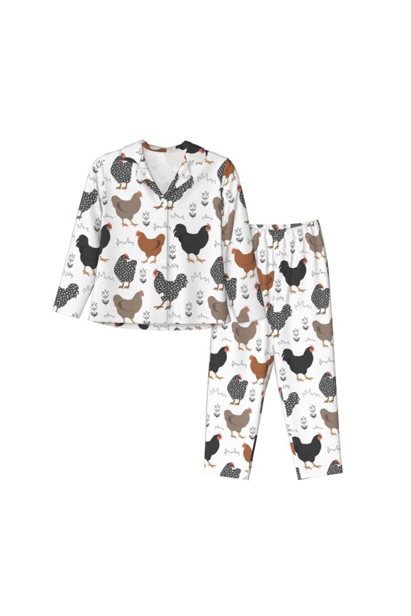 Retro Rooster Pajamas for Women Set, Womens Pajama Sets, Lounge Sets for Women, 2pjs for Women-Small