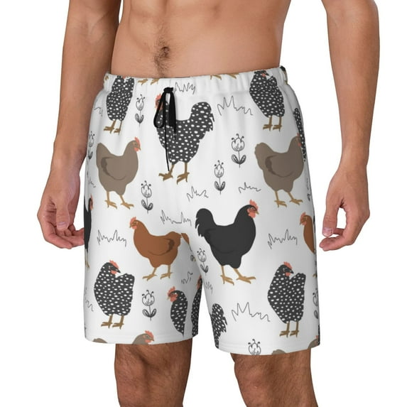 Naloa Retro Rooster Print Men Swim Trunks with Compression Liner ,Board Shorts,Men's Swim Shorts with Drawstring and Elastic Waistband-Large