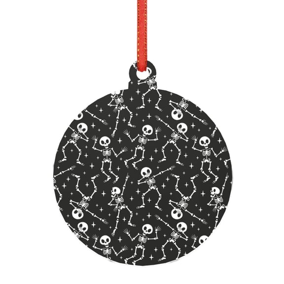 Naloa Retro Skeleton Dancing On Halloween Party Acrylic Santa Tree Decorations Christmas Hanging Pendant for Christmas Winter New Year Party Hanging Decorations-Round Shape