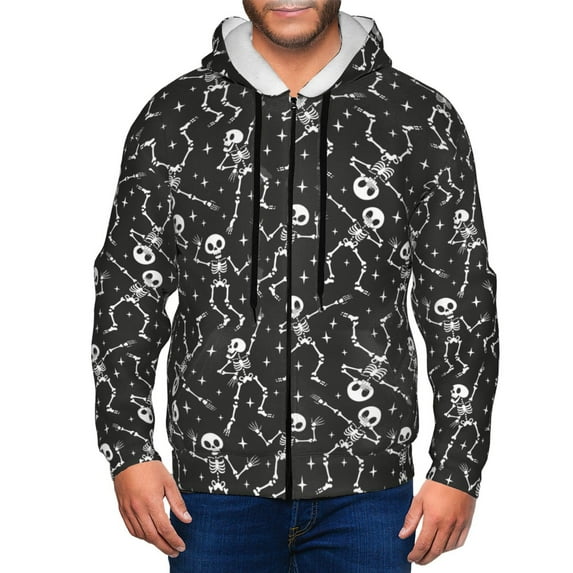 Naloa Retro Skeleton Dancing On Halloween Party Men’s Hoodies, Zip up Hoodie, Sweatshirts,Hoodies for Men Sizes S-3XL-Small