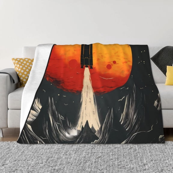 Naloa Retro Space Rocket Launch Flannel Fleece Throw Blanket for Bed Couch, Thick Blanket - All Seasons Suitable for Women, Men and Kids-80"x60"