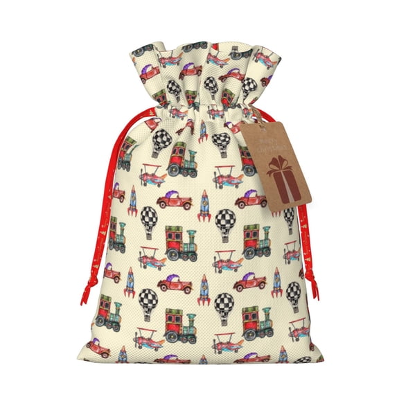 Naloa Retro Steampunk Vehicle1 Drawstring Christmas Bags, 3D Xmas Gift Bags, Christmas Wrapping Bags, Xmas Goodie Bags, Treat Pouch Bags, Party Favor Bags-Medium