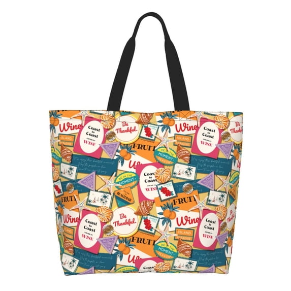Naloa Retro Summer Stamp Tote Bag for Women Large Capacity Shoulder Bag for College Work Travel Shopping