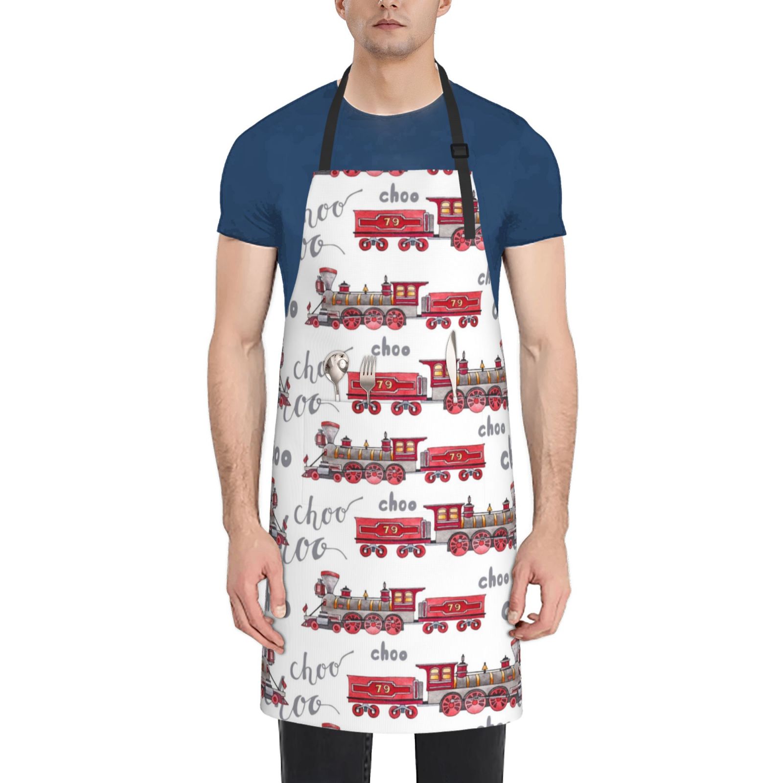 Naloa Retro Train Apron Kitchen Aprons with Pockets for Women Men Chef