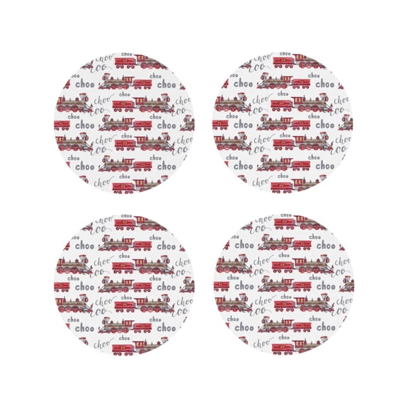 Naloa Retro Train Leather Coasters for Drinks, Durable Drink Coasters 4 Set for Tabletop Protection, Luxurious Home Décor and Housewarming Gift ( {designName})Round Shape