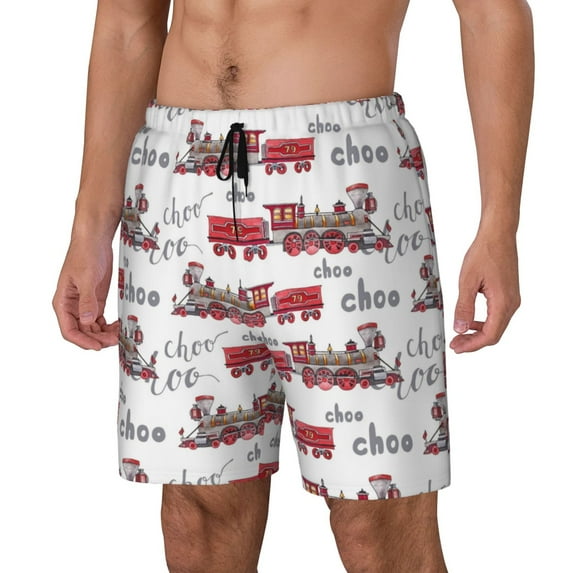 Naloa Retro Train Print Men Swim Trunks with Compression Liner ,Board Shorts,Men's Swim Shorts with Drawstring and Elastic Waistband-Small