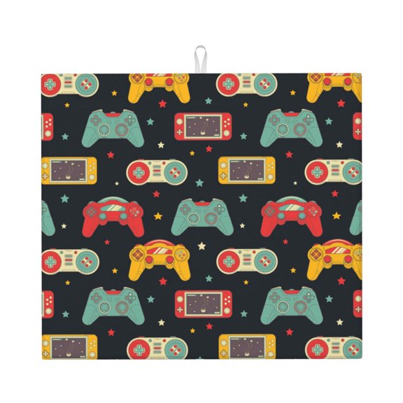 Naloa Retro Video Game Dish Drying Mat for Kitchen Counter, Heat Resistant Drainer Mats, Absorbent Draining Mat,Dish Rack Pad,16"x18"