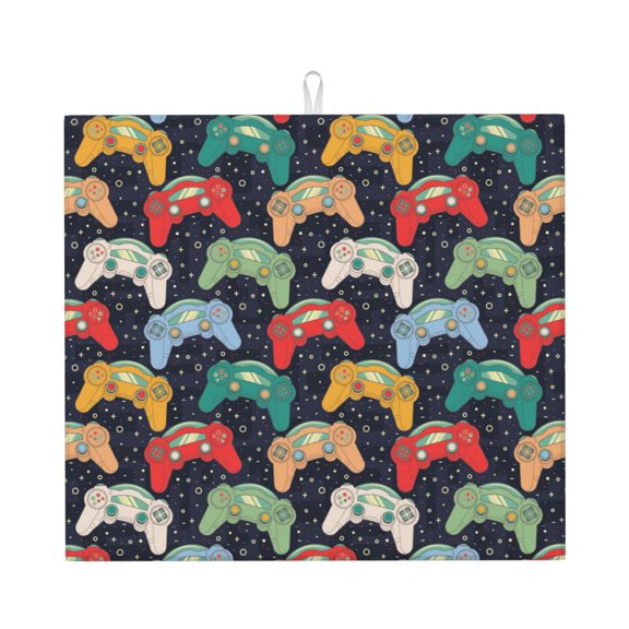 Naloa Retro Video Game Dish Drying Mat for Kitchen Counter, Heat Resistant Drainer Mats, Absorbent Draining Mat,Dish Rack Pad,16"x18"