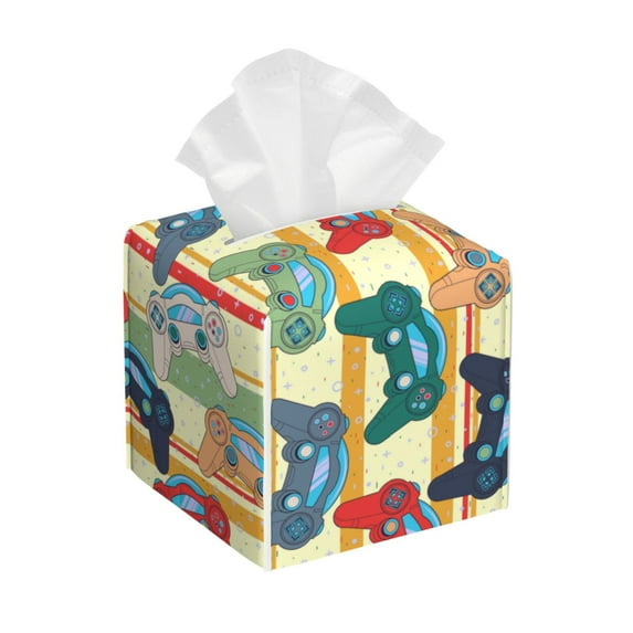 Naloa Retro With Joysticks Tissue Box Cover Leather Tissue Holder Square Facial Tissue Case for Bathroom, Vanity Countertop, Tabletop, Car