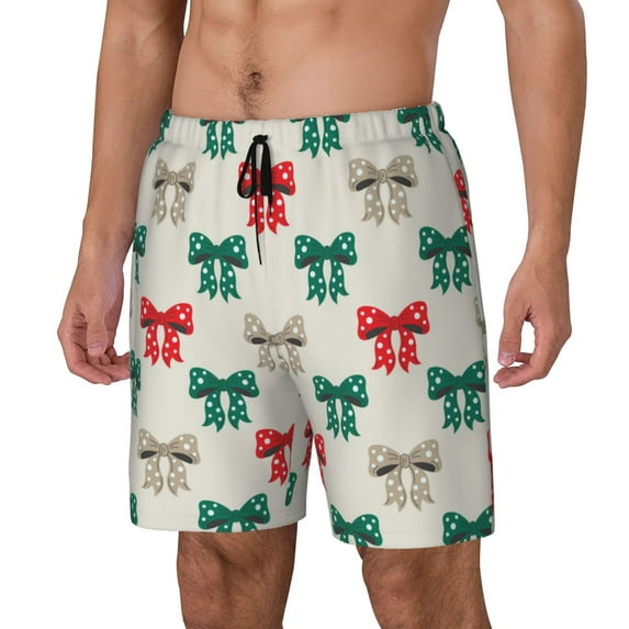 Naloa Retro bows Print Men Swim Trunks with Compression Liner ,Board Shorts,Men's Swim Shorts with Drawstring and Elastic Waistband-Large