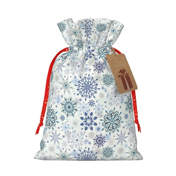 Naloa Retro ice blue snowflakes Drawstring Christmas Bags, 3D Xmas Gift Bags, Christmas Wrapping Bags, Xmas Goodie Bags, Treat Pouch Bags, Party Favor Bags-