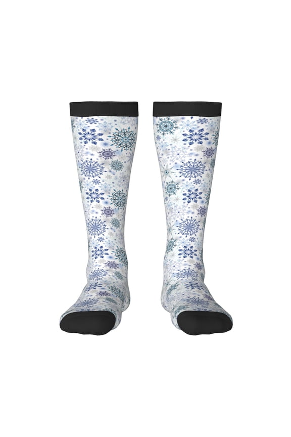 Retro ice blue snowflakes Knee Socks, High Socks Long Stretchy Sock Women Knee High Stocking, Long Socks for Women