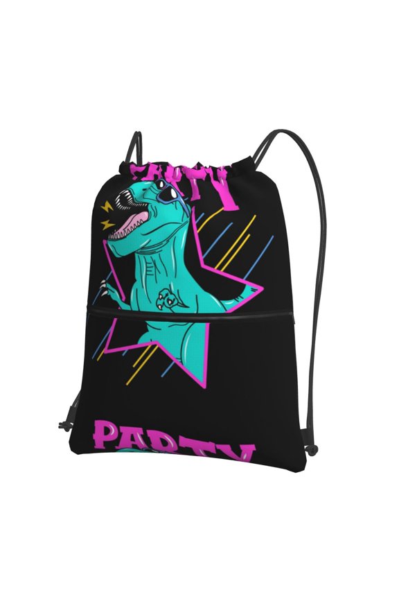 Rex Dinosaur With Sunglasses Drawstring Backpack String Bag Cinch Water Resistant for Gym Shopping Sport Yoga