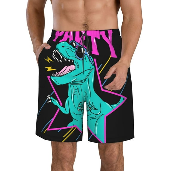 Naloa Rex Dinosaur With Sunglasses Men's Beach Shorts, Surfing shorts, Swim trunks, Quick Dry Swim Trunks for Surfing Beach Fun - Small