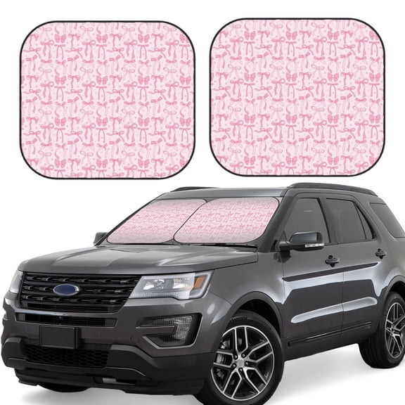 Naloa Ribbon Bow Print 2-Piece Windshield Sunshade,Foldable Car Front Window Sun Shades,for Most Sedans SUV Truck-Small