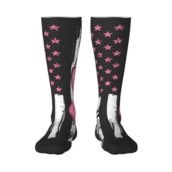 Naloa Ribbon Breast Cancer Awareness Knee Socks, High Socks Long Stretchy Sock Women Knee High Stocking, Long Socks for Women