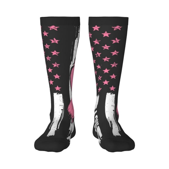 Naloa Ribbon Breast Cancer Awareness Knee Socks, High Socks Long Stretchy Sock Women Knee High Stocking, Long Socks for Women