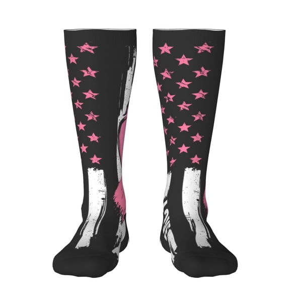 Naloa Ribbon Breast Cancer Awareness Knee Socks, High Socks Long Stretchy Sock Women Knee High Stocking, Long Socks for Women