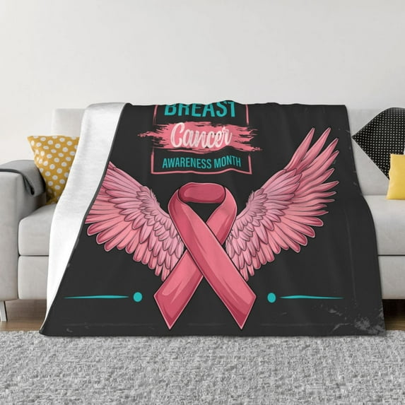 Naloa Ribbon With Angel Wings Flannel Fleece Throw Blanket for Bed Couch, Thick Blanket - All Seasons Suitable for Women, Men and Kids-80"x60"