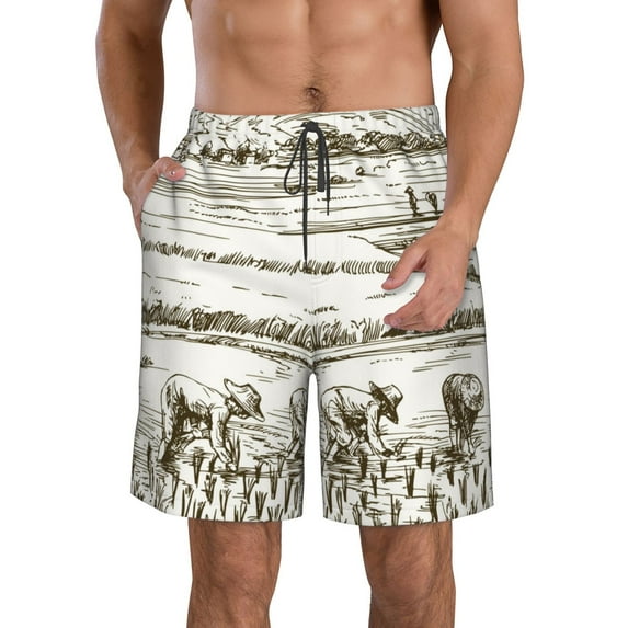 Naloa Rice Harvest Men's Beach Shorts, Surfing shorts, Swim trunks, Quick Dry Swim Trunks for Surfing Beach Fun - XX-Large