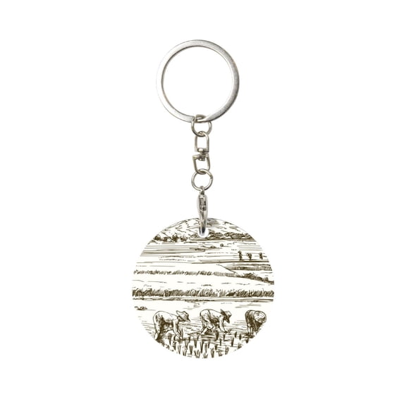 Naloa Rice Harvest Print Round Keychain Keychain Key Ring, Key Tag, Key Chain Bulk for Gift Accessories (Round)