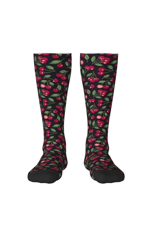 Ripe Red Cherry Knee Socks, High Socks Long Stretchy Sock Women Knee High Stocking, Long Socks for Women