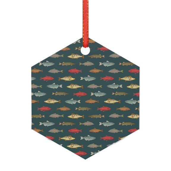 Naloa River Freshwater Fish Acrylic Santa Tree Decorations Christmas Hanging Pendant for Christmas Winter New Year Party Hanging Decorations-Hexagon