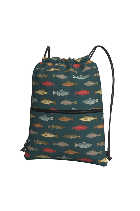 River Freshwater Fish Drawstring Backpack String Bag Cinch Water Resistant for Gym Shopping Sport Yoga