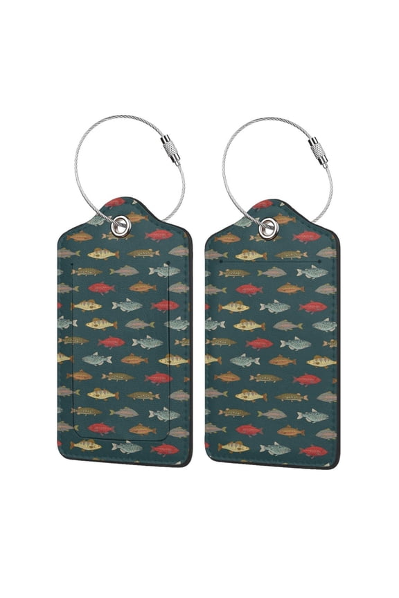 River Freshwater Fish Luggage Tag for Suitcase Leather Baggage Tag with Stainless Steel Loop Privacy Cover for Women Men Girls-