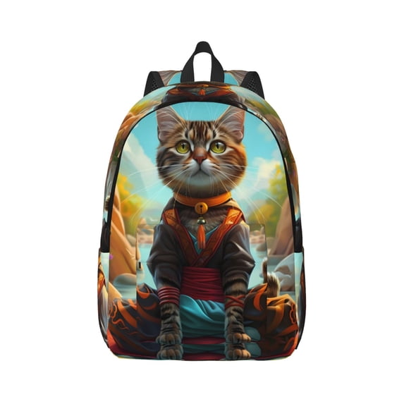 Naloa Riverside Meditating Cat Canvas Backpack for Men Women Rucksack Casual Travel Daypack College Tote Satchel Bookbag for Teens-Medium