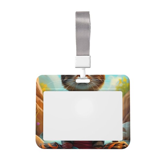 Naloa Riverside Meditating Cat Card Badge Holder Work Badge Sleeve for Office, School, Factory, ID Credit Cards, Driver Licenses and Passes