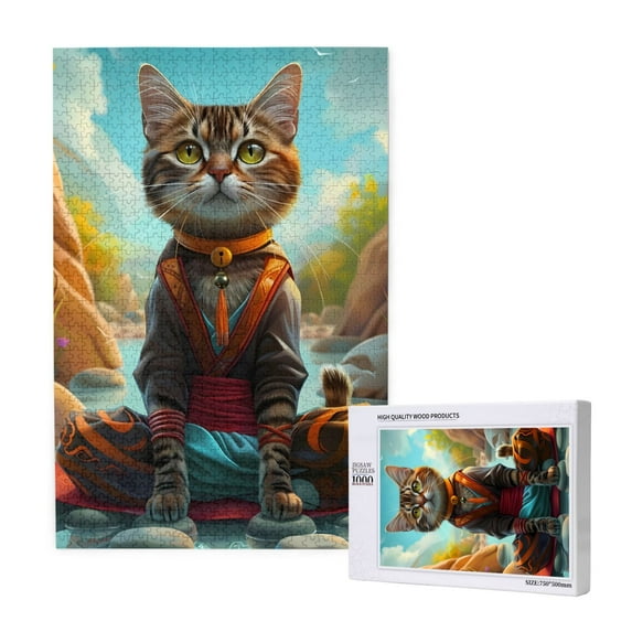 Naloa Riverside Meditating Cat Custom Puzzles Personalized Puzzle 1000 Pieces from Photo Custom Jigsaw Puzzle for Wedding, Graduation, (29.5×19.7in, Vertical)