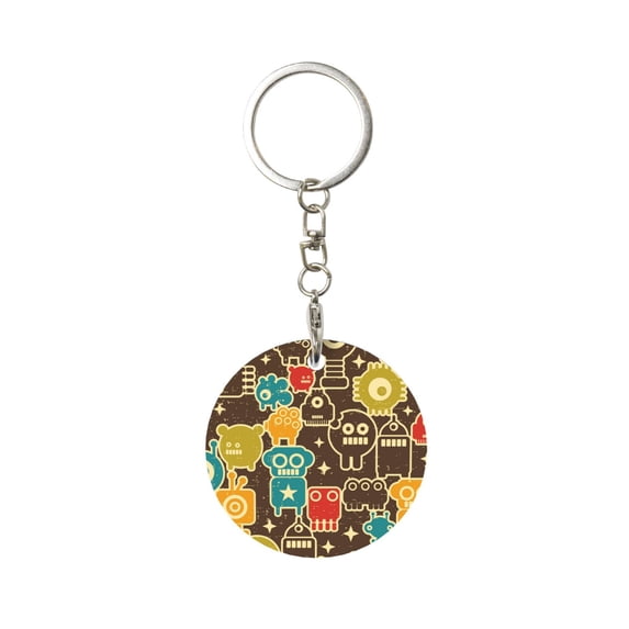 Naloa Robot and Monsters Print Round Keychain Keychain Key Ring, Key Tag, Key Chain Bulk for Gift Accessories (Round)
