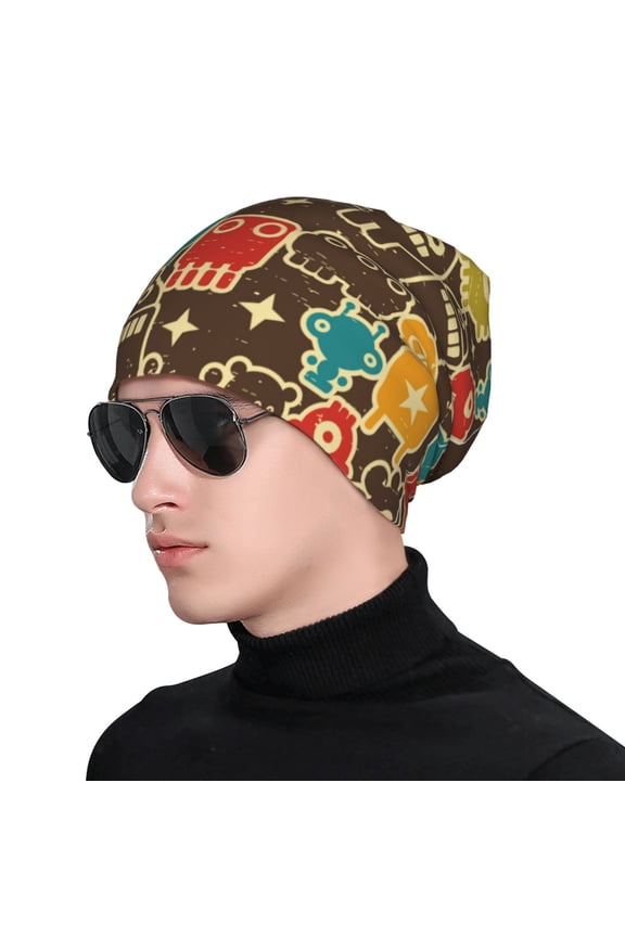Robot and Monsters Soft Beanie Hat, Knit Beanie Daily Beanie in Fine Knit for Women Men Winter Travel, Outdoor