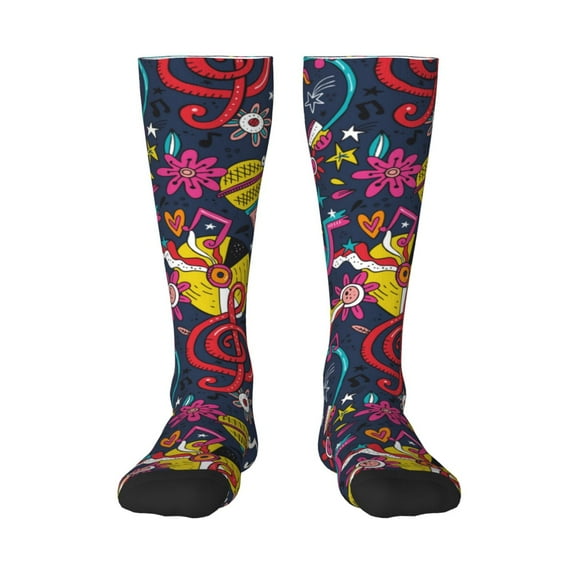 Naloa Rock Music Thigh High Socks Extra Long Stretchy Sock Women Over Knee High Opaque Stocking Daily Wear