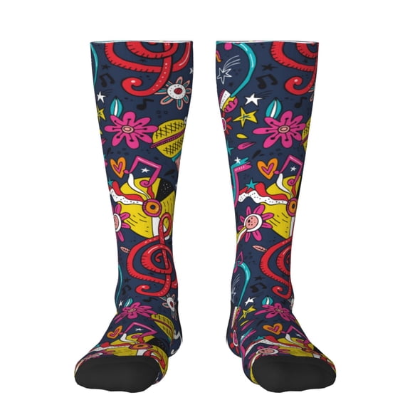 Naloa Rock Music Thigh High Socks Extra Long Stretchy Sock Women Over Knee High Opaque Stocking Daily Wear