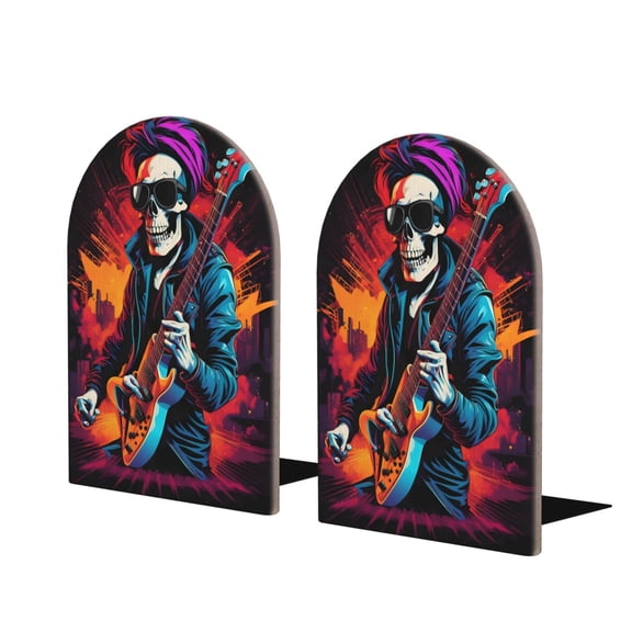 Naloa Rock Skull Singer 2 Pcs Bookend Large Capacity Office Book Ends for Home Office Library School Study Decoration