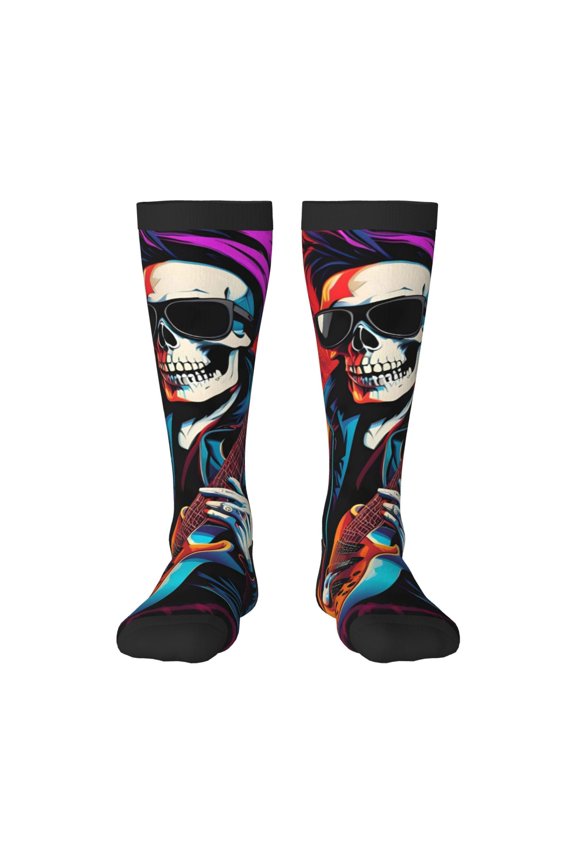 Rock Skull Singer Thigh High Socks Extra Long Stretchy Sock Women Over Knee High Opaque Stocking Daily Wear