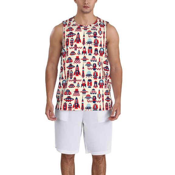 Naloa Rocket Pattern Basketball Jersey Reversible Men's Mesh Athletic Sports Shirts Training Practice S-4XLMedium