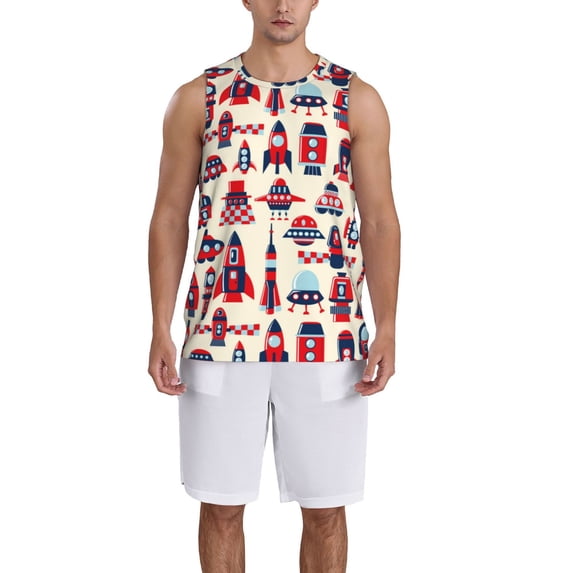 Naloa Rocket Pattern Basketball Jersey Reversible Men's Mesh Athletic Sports Shirts Training Practice S-4XLXX-Large