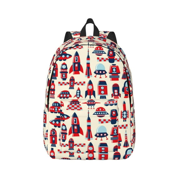 Naloa Rocket Pattern Canvas Backpack for Men Women Rucksack Casual Travel Daypack College Tote Satchel Bookbag for Teens-Small