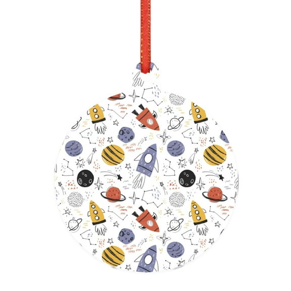 Naloa Rocket Planets Acrylic Santa Tree Decorations Christmas Hanging Pendant for Christmas Winter New Year Party Hanging Decorations-Round Shape