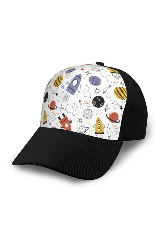 Rocket Planets Adult adjustable Print Baseball Hat, Patchwork curved brim baseball capfor Men and Women, One Size