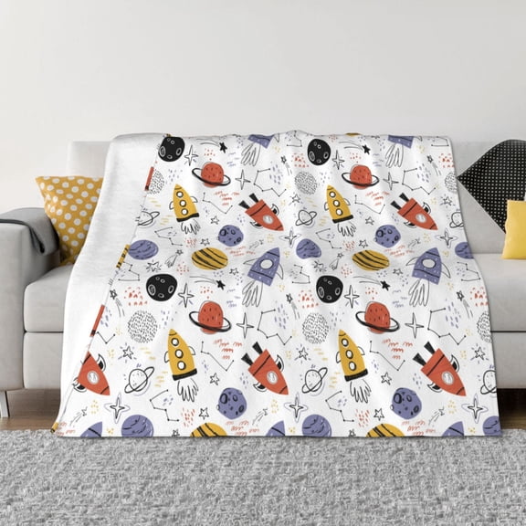 Naloa Rocket Planets Flannel Blankets - Thick and Warm Blanket for Winter, Soft Fuzzy Plush King Blanket for All Seasons80"x60"