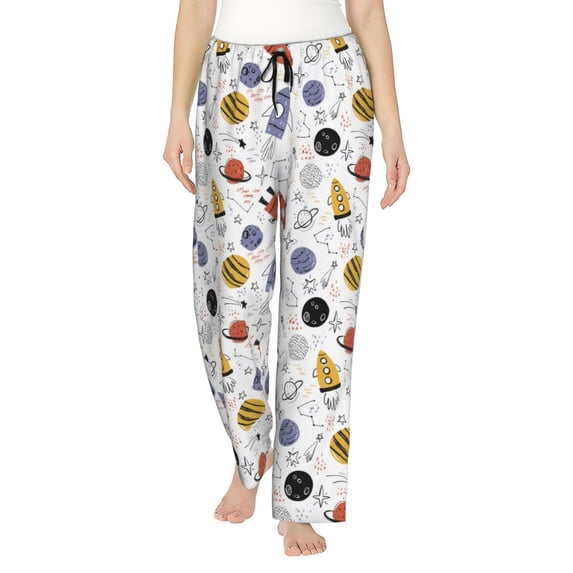 Naloa Rocket Planets Print Women’s Ultra-Soft Comfy Pajama Lounge Pants with Pockets & Drawstring