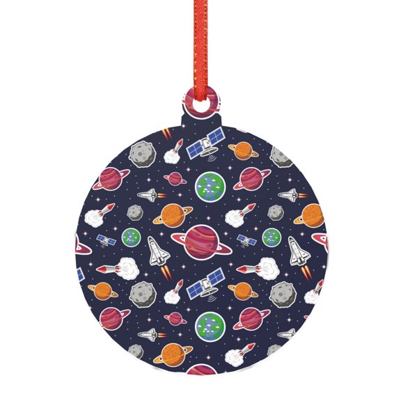 Naloa Rocket Satellite Acrylic Santa Tree Decorations Christmas Hanging Pendant for Christmas Winter New Year Party Hanging Decorations-Round Shape