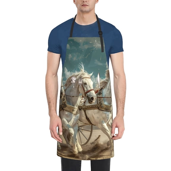 Naloa Roman Chariot Horse Race Apron Kitchen Aprons with Pockets for Women Men Chef